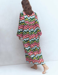 Boho Tie Neck Kaftan-Multi, Zig Zag Wave / Boden On sale