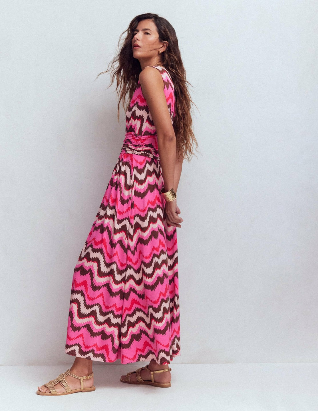 Elodie Jersey Maxi Dress-Pink Punch, Zig Zag Wave / Boden On sale