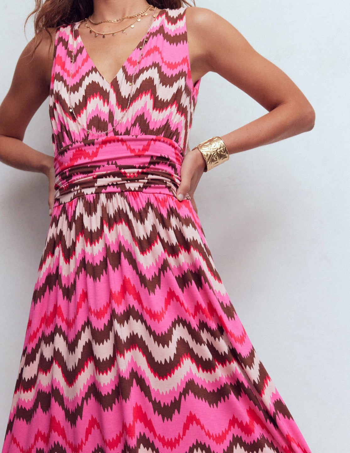Elodie Jersey Maxi Dress-Pink Punch, Zig Zag Wave / Boden On sale