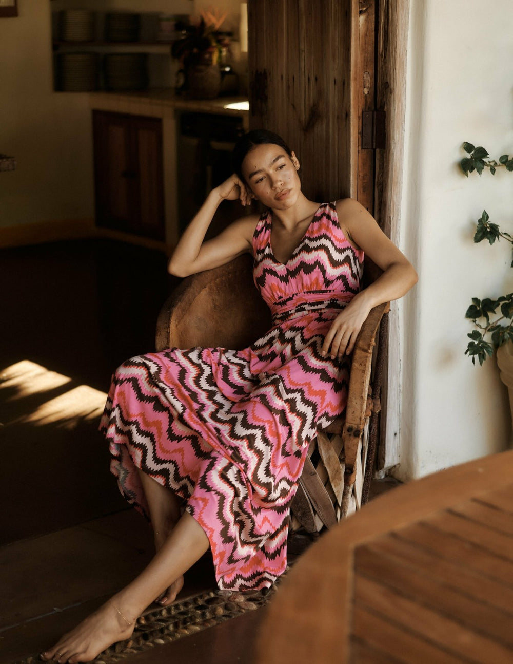 Elodie Jersey Maxi Dress-Pink Punch, Zig Zag Wave / Boden On sale