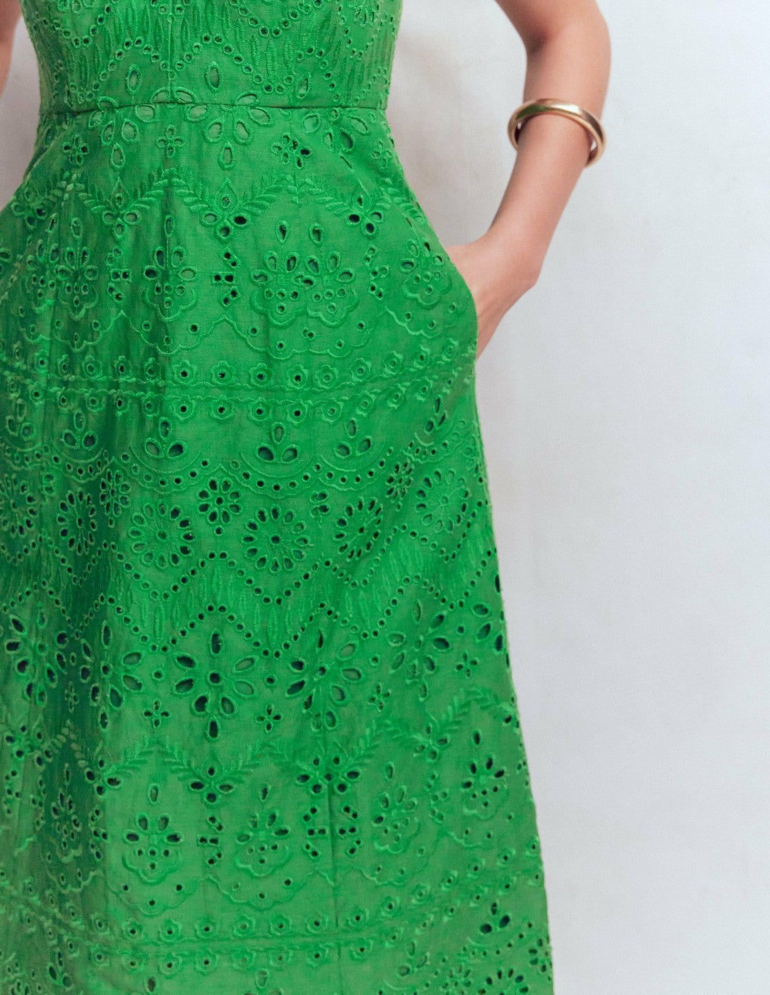 Empire Linen Broderie Dress-Rich Emerald Broderie / Boden Discount