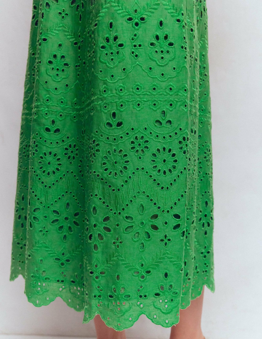 Empire Linen Broderie Dress-Rich Emerald Broderie / Boden Discount