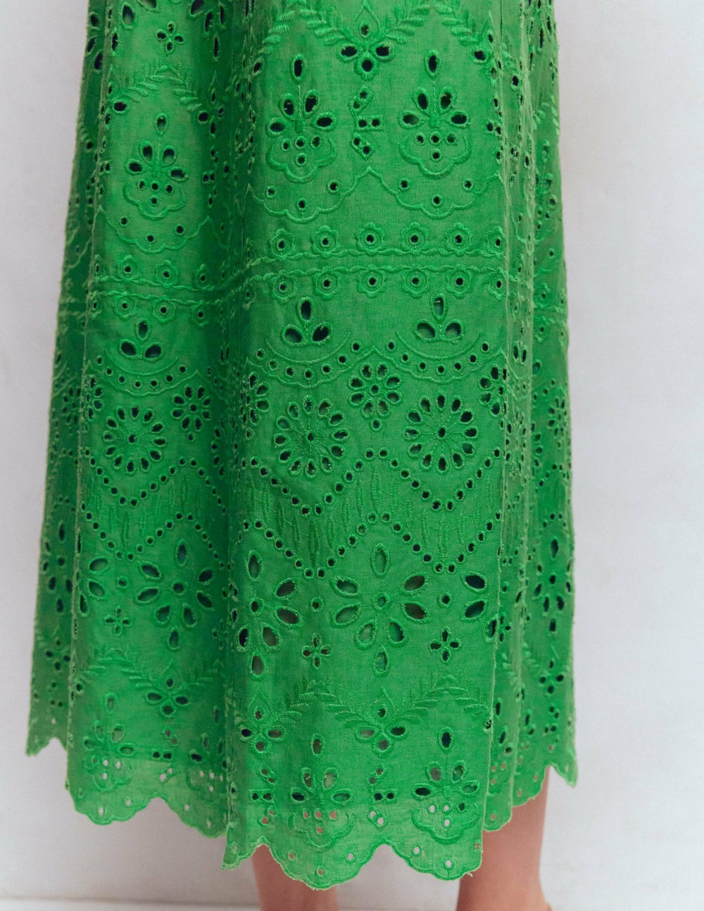 Empire Linen Broderie Dress-Rich Emerald Broderie / Boden Discount