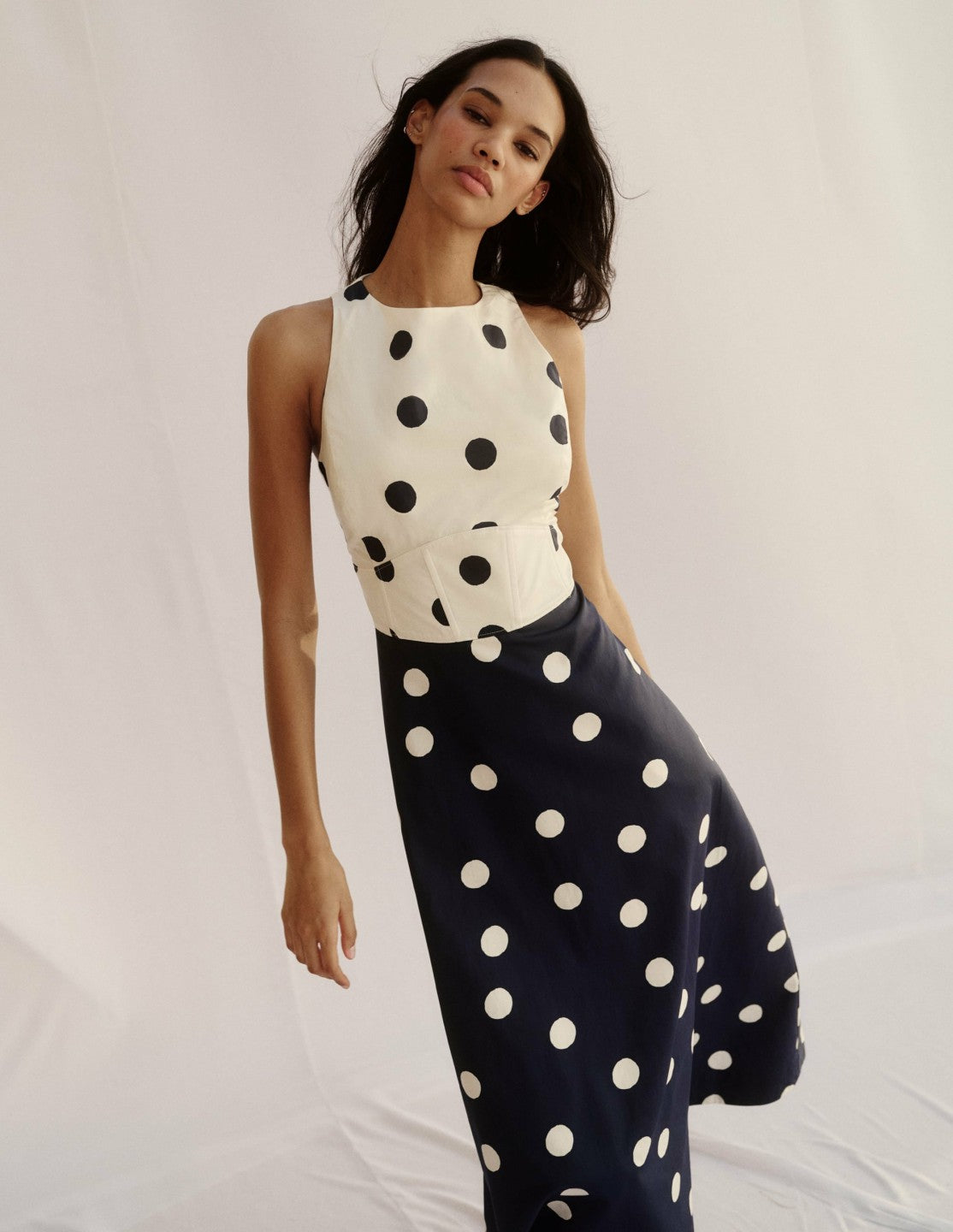 Silvia Boned Bodice Maxi Dress-French Navy Painted Spaced Dot / Boden On sale