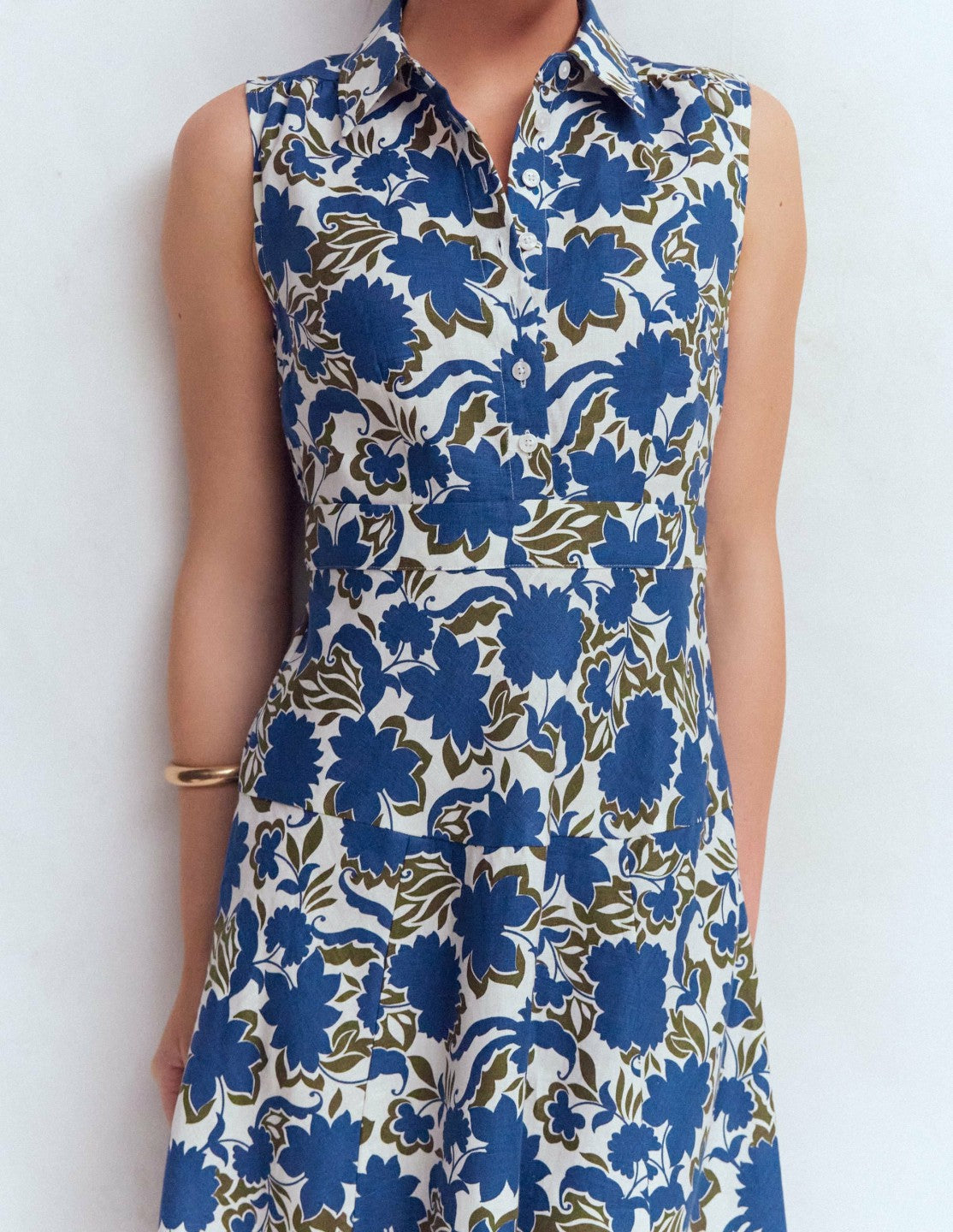 Erma Drop Waist Linen Dress-Blue Shadow Blossom / Boden Online