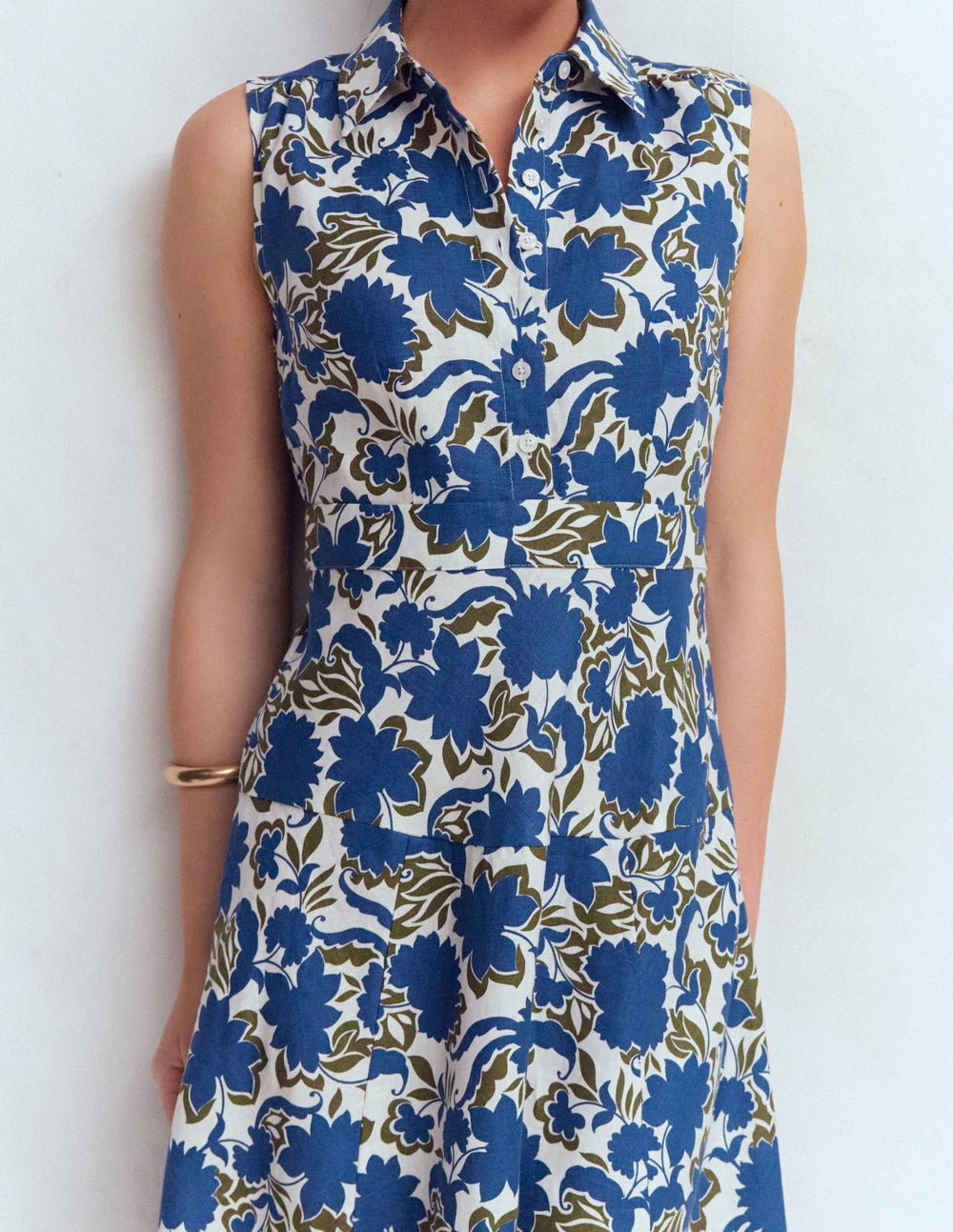 Erma Drop Waist Linen Dress-Blue Shadow Blossom / Boden Online