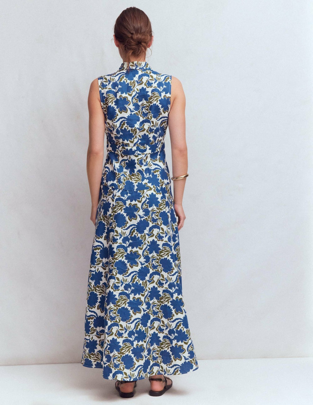 Erma Drop Waist Linen Dress-Blue Shadow Blossom / Boden Online