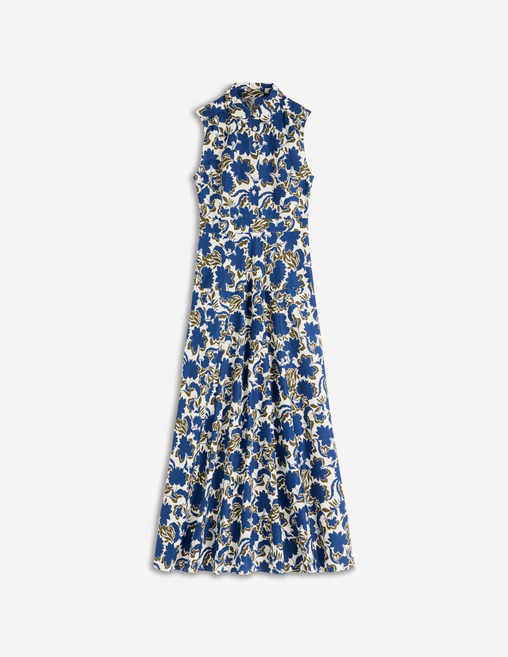 Erma Drop Waist Linen Dress-Blue Shadow Blossom / Boden Online