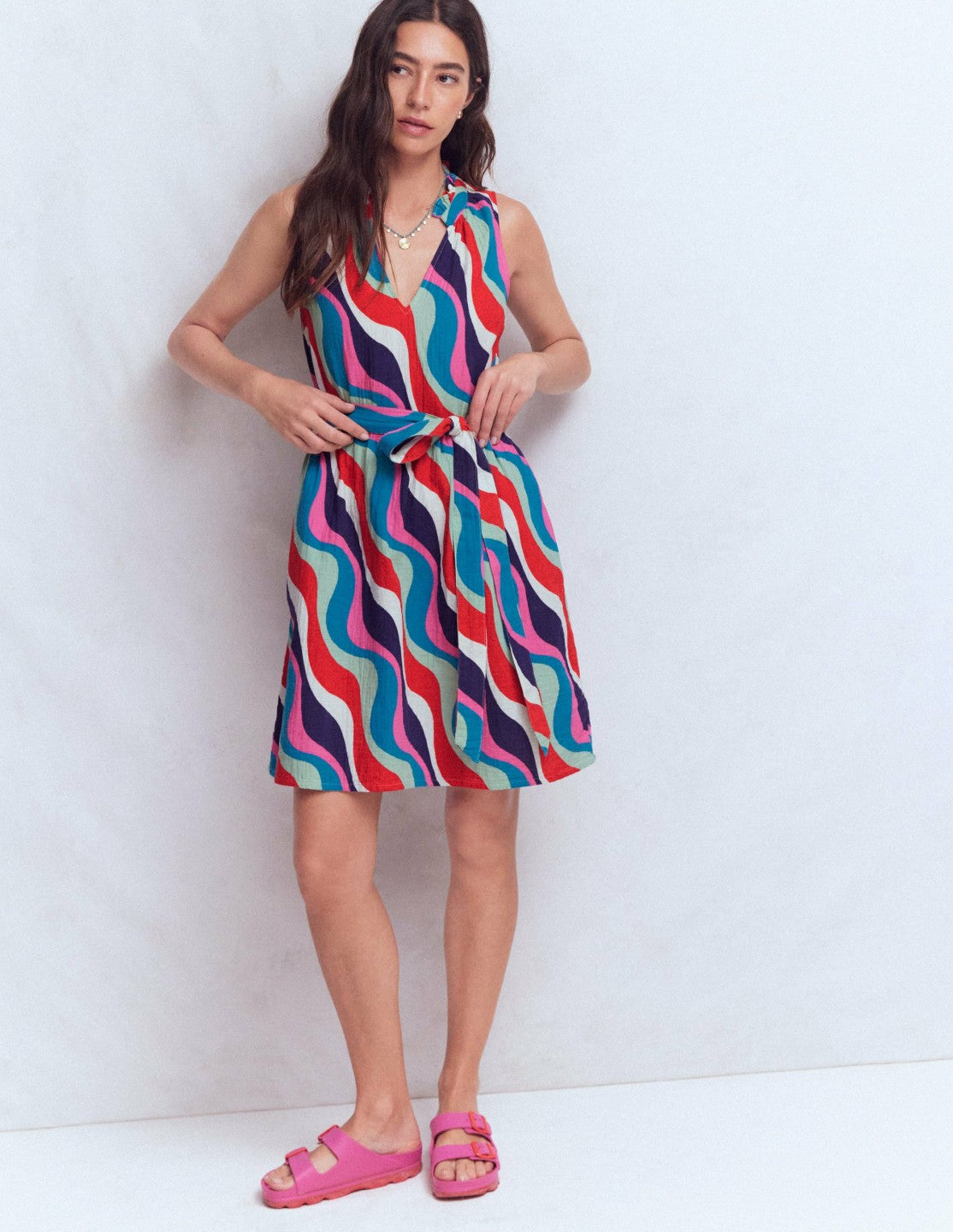 Viv Double Cloth Short Dress-Wiggle Print / Boden Discount