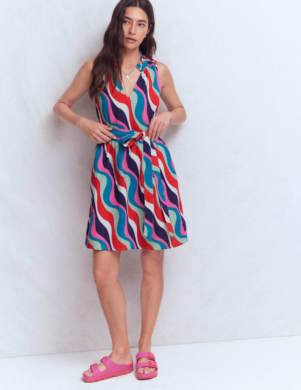 Viv Double Cloth Short Dress-Wiggle Print / Boden Discount