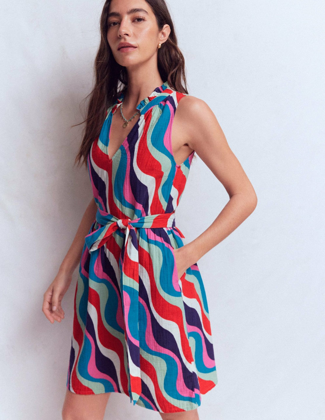 Viv Double Cloth Short Dress-Wiggle Print / Boden Discount