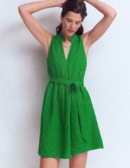 Viv Double Cloth Short Dress-Highland Green Broderie / Boden On sale