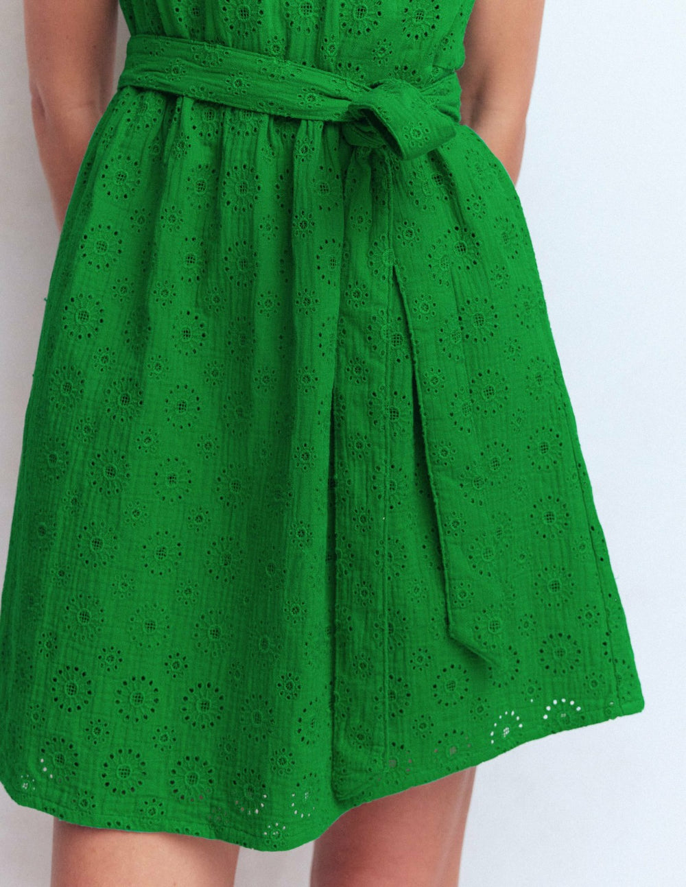 Viv Double Cloth Short Dress-Highland Green Broderie / Boden On sale