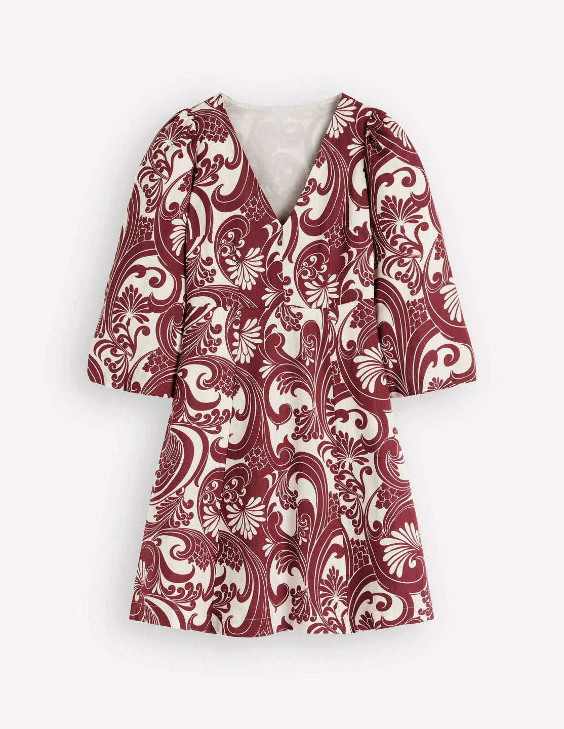 Marla Linen Blend Short Dress-Brown Foliage Whirl / Boden