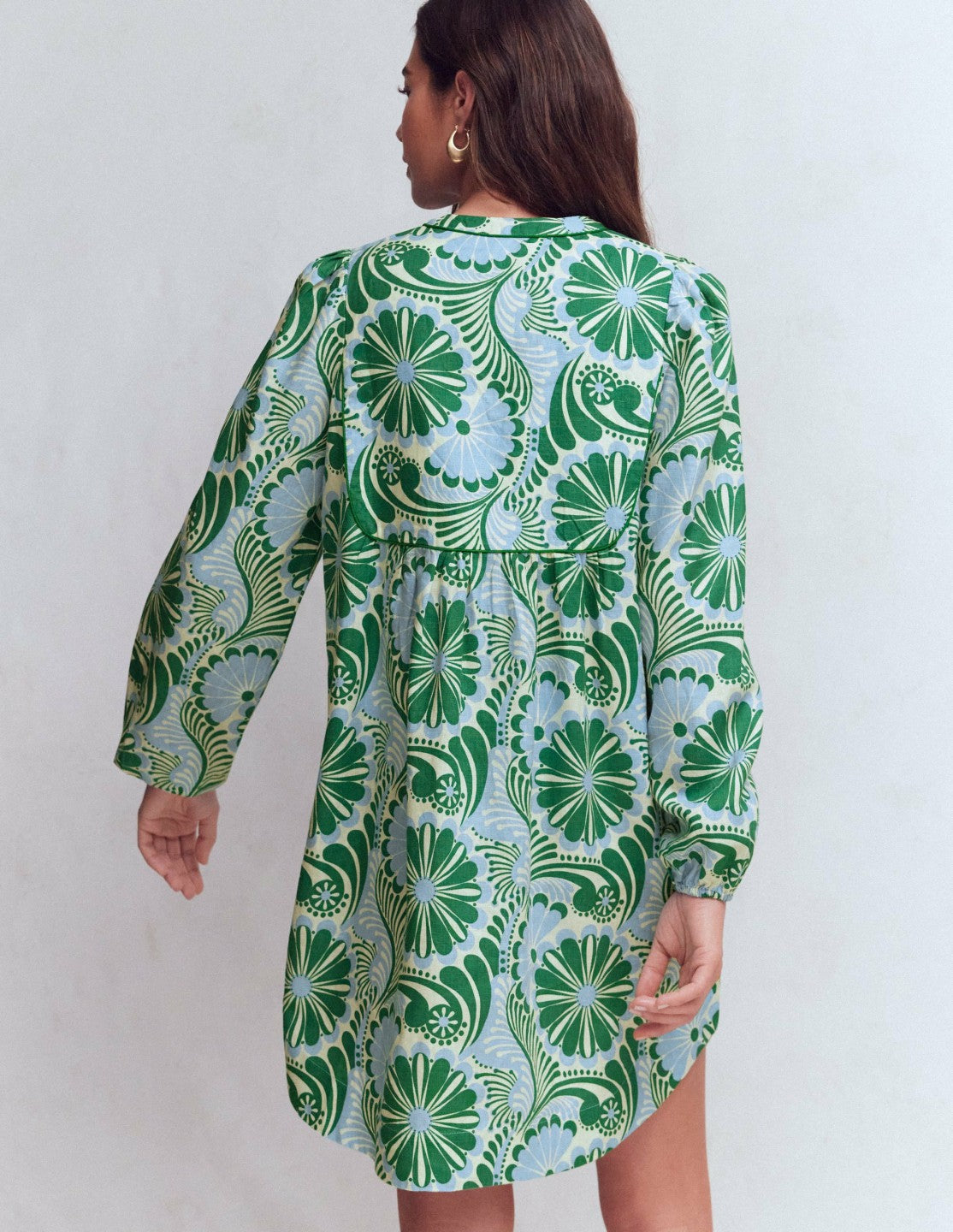 Pia Linen Yoke Tassel Dress-Blue Euphoric Garden / Boden Outlet