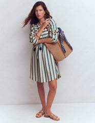 Pia Cotton Yoke Dress-Blue Stripe / Boden On sale