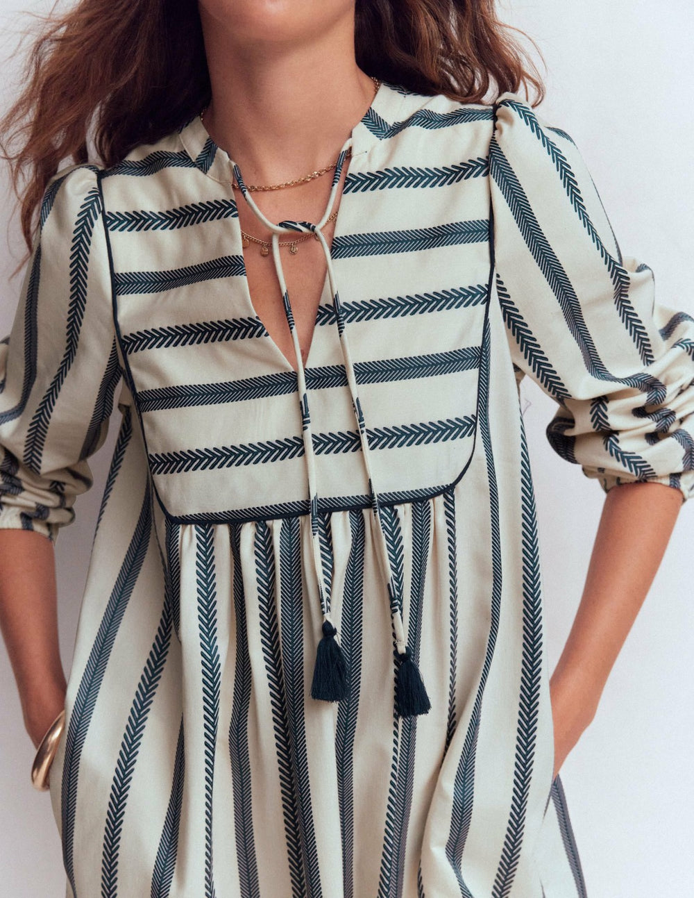 Pia Cotton Yoke Dress-Blue Stripe / Boden On sale