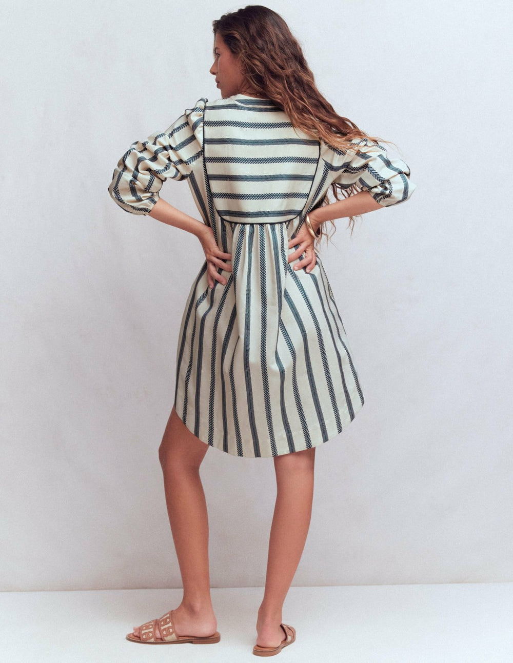Pia Cotton Yoke Dress-Blue Stripe / Boden On sale