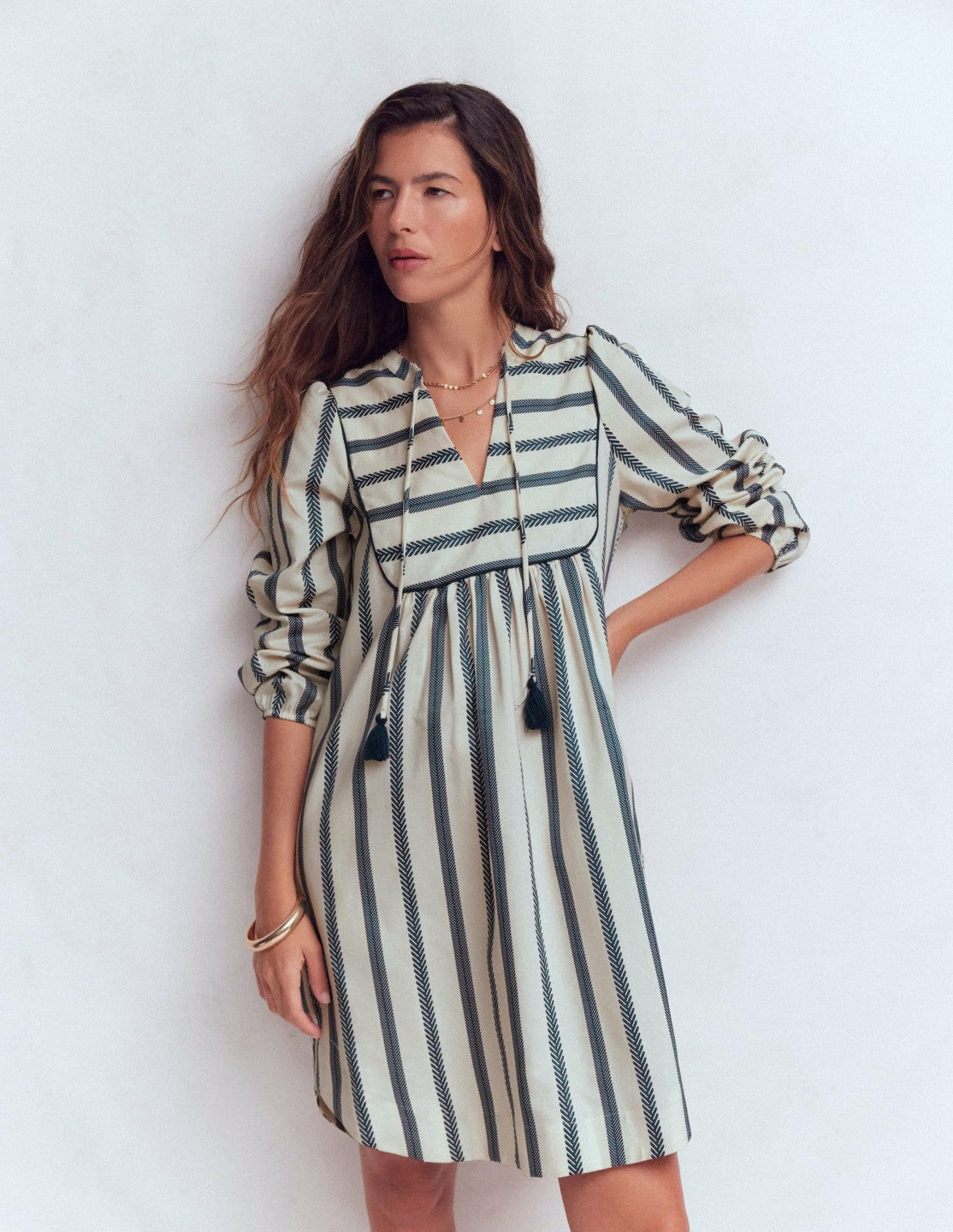 Pia Cotton Yoke Dress-Blue Stripe / Boden On sale