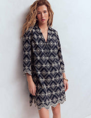 Carmen Broderie Short Dress-Navy Broderie / Boden
