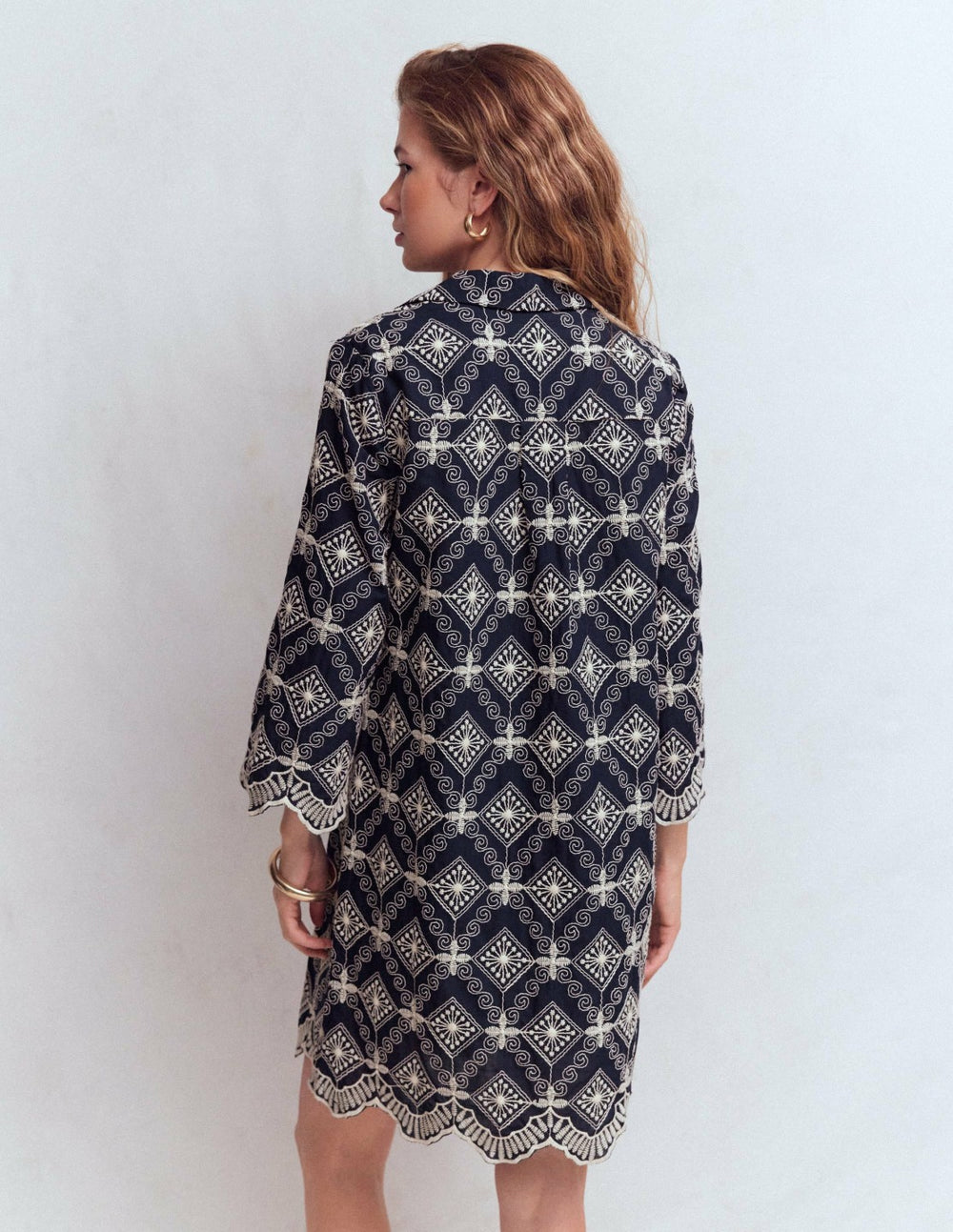 Carmen Broderie Short Dress-Navy Broderie / Boden