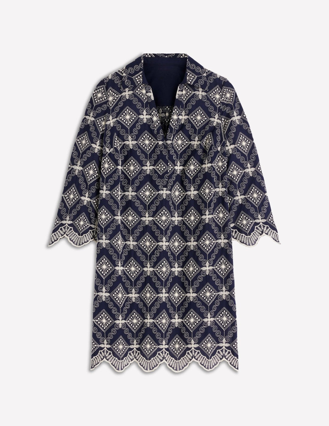 Carmen Broderie Short Dress-Navy Broderie / Boden