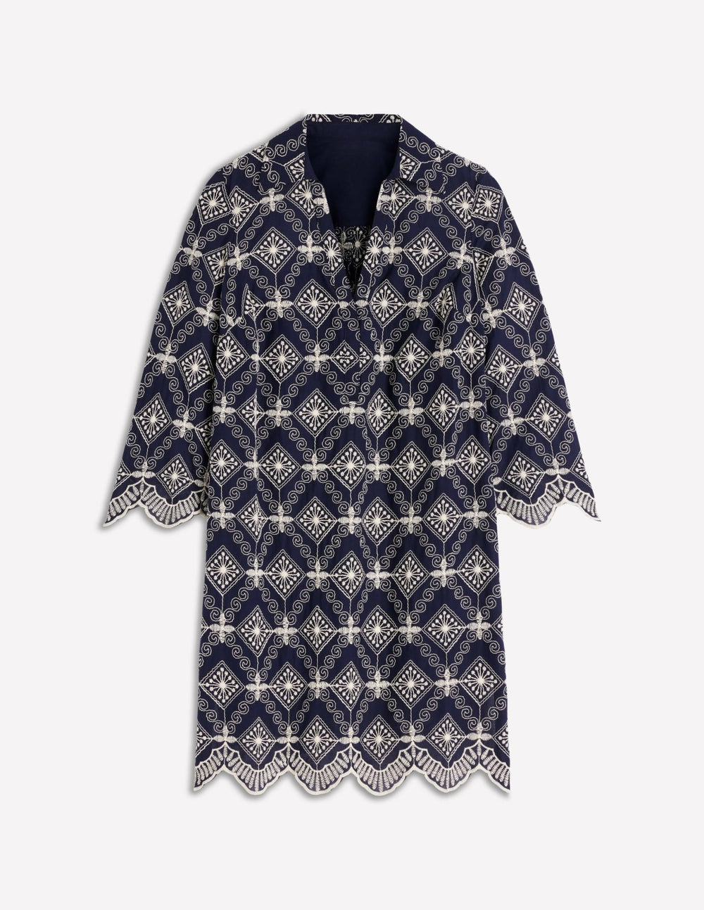 Carmen Broderie Short Dress-Navy Broderie / Boden