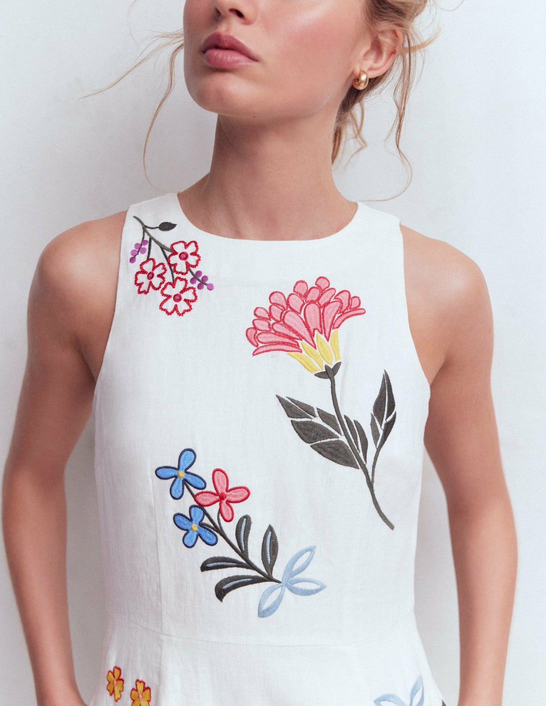 Occasion Short Linen Dress-White Embroidery / Boden Online
