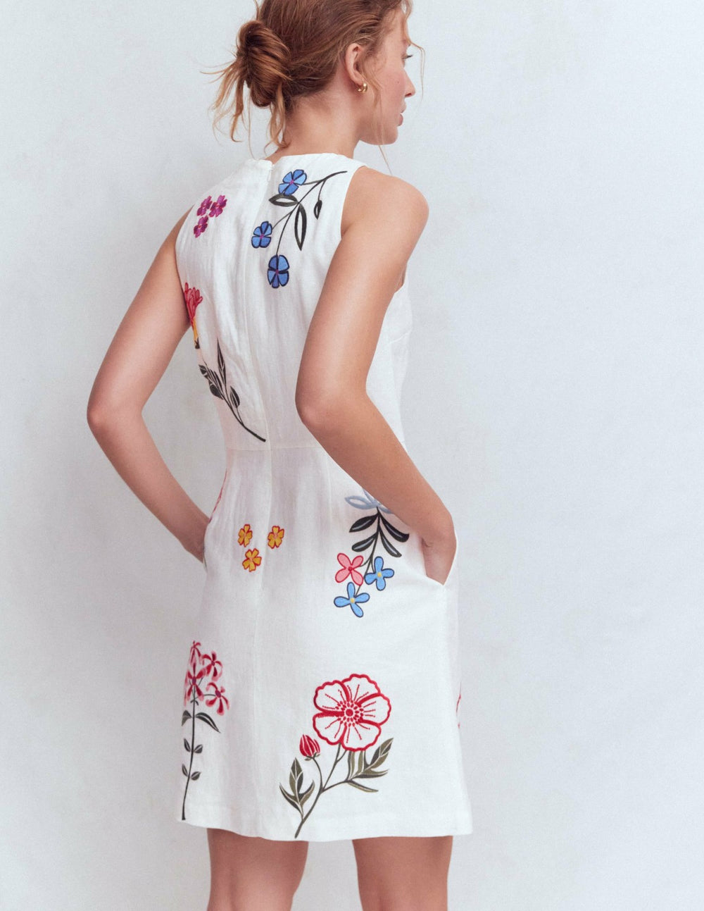 Occasion Short Linen Dress-White Embroidery / Boden Online
