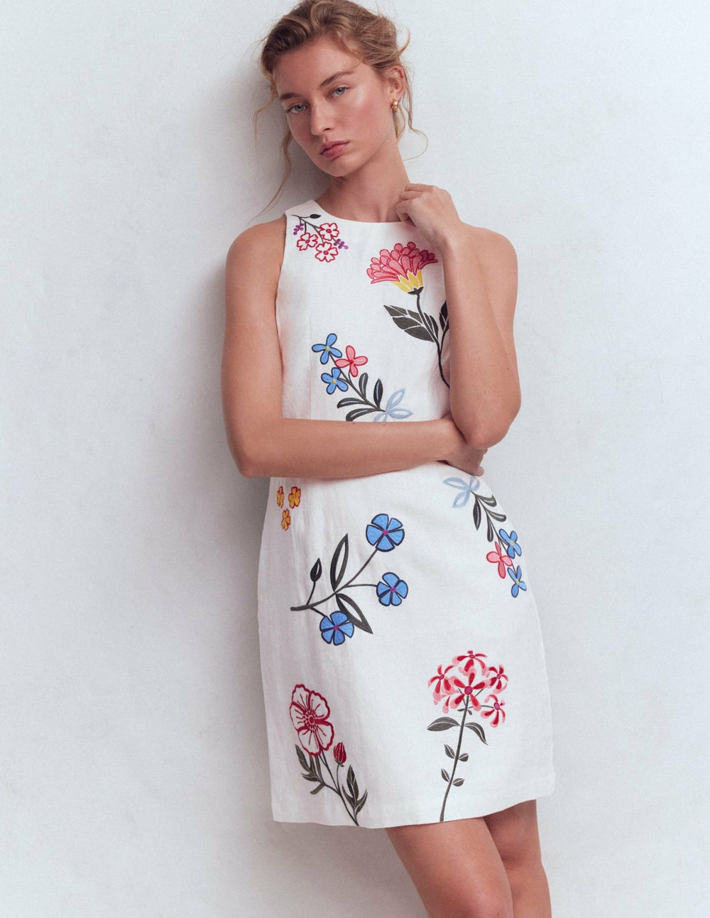 Occasion Short Linen Dress-White Embroidery / Boden Online