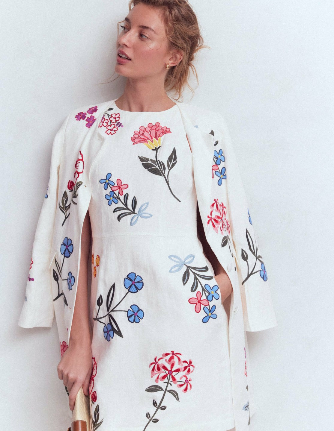 Occasion Short Linen Dress-White Embroidery / Boden Online