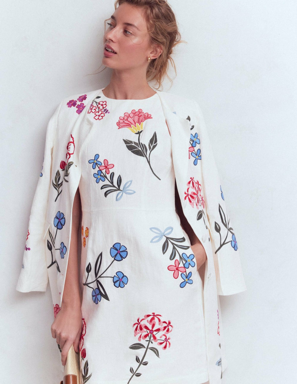 Occasion Short Linen Dress-White Embroidery / Boden Online