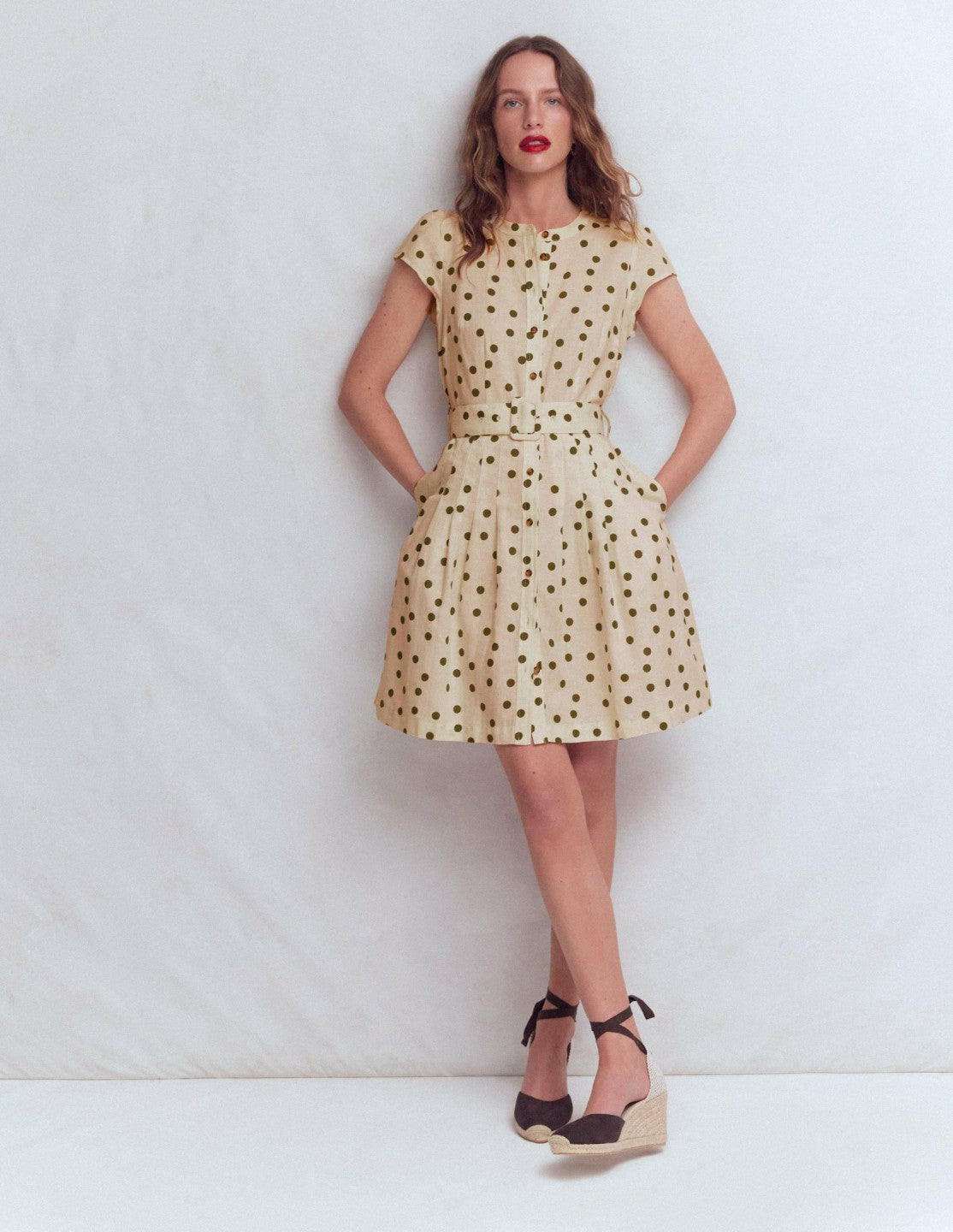 Arabella Short Linen Dress-Ivory Painted Dot Spaced / Boden Discount