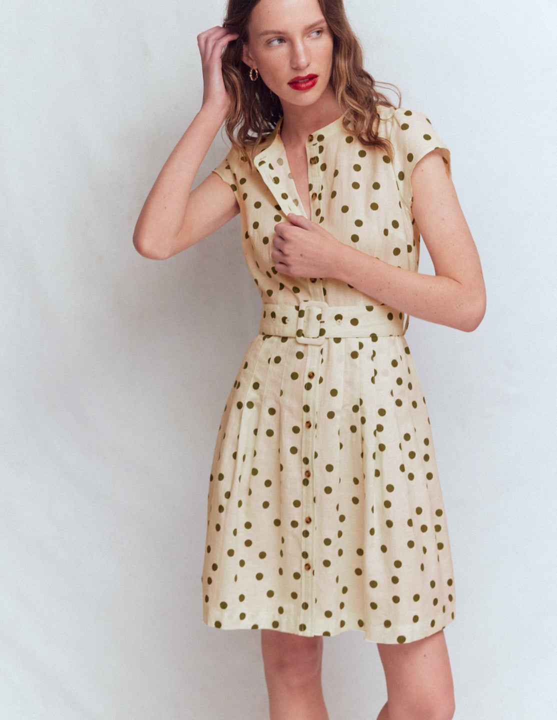 Arabella Short Linen Dress-Ivory Painted Dot Spaced / Boden Discount
