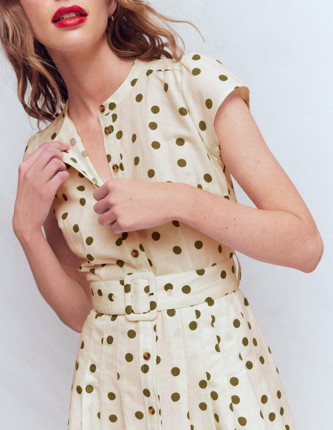 Arabella Short Linen Dress-Ivory Painted Dot Spaced / Boden Discount