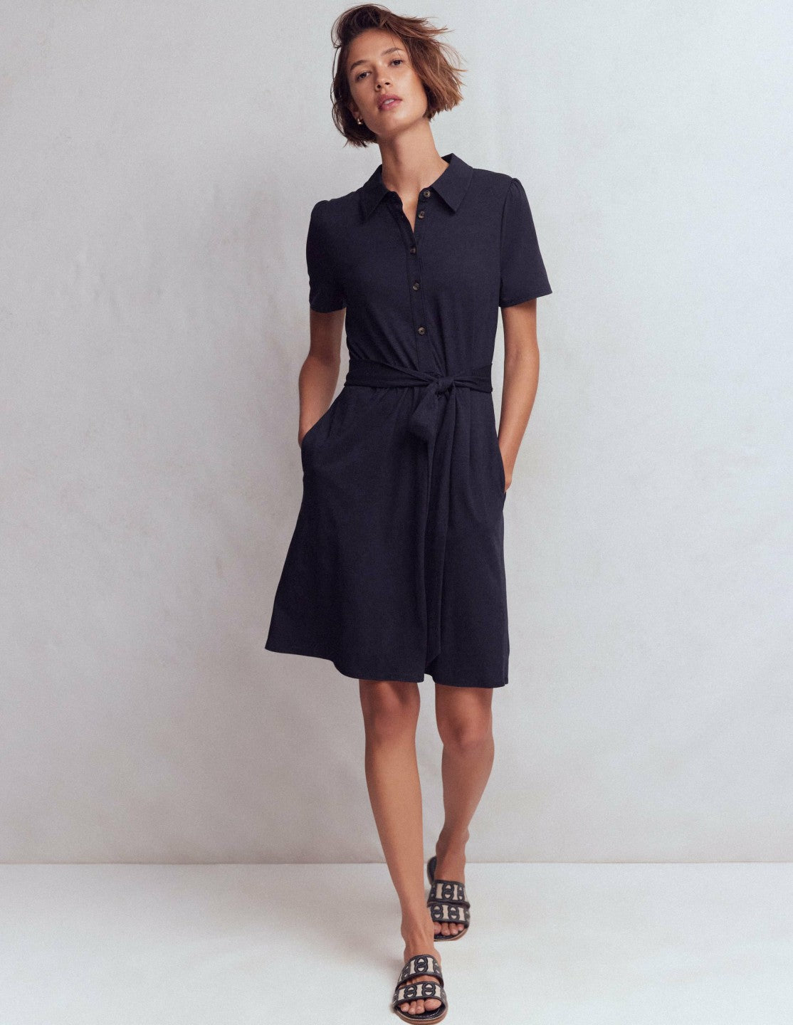 Patti Short Jersey Shirt Dress-Navy / Boden Outlet