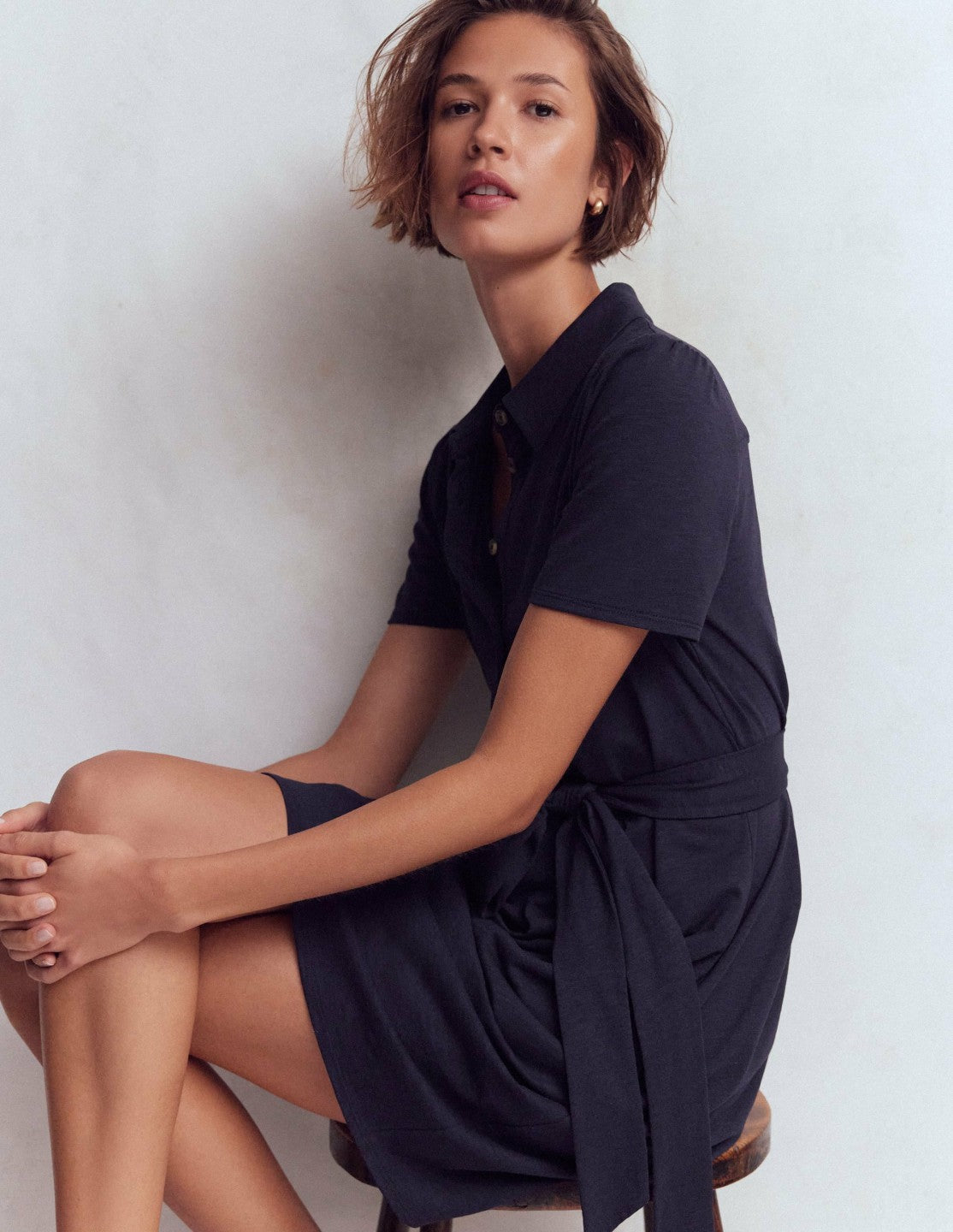Patti Short Jersey Shirt Dress-Navy / Boden Outlet