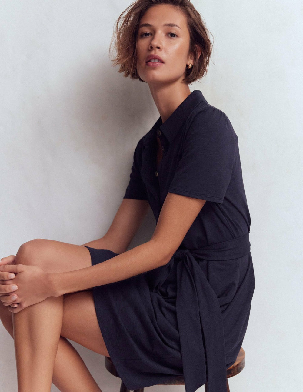 Patti Short Jersey Shirt Dress-Navy / Boden Outlet