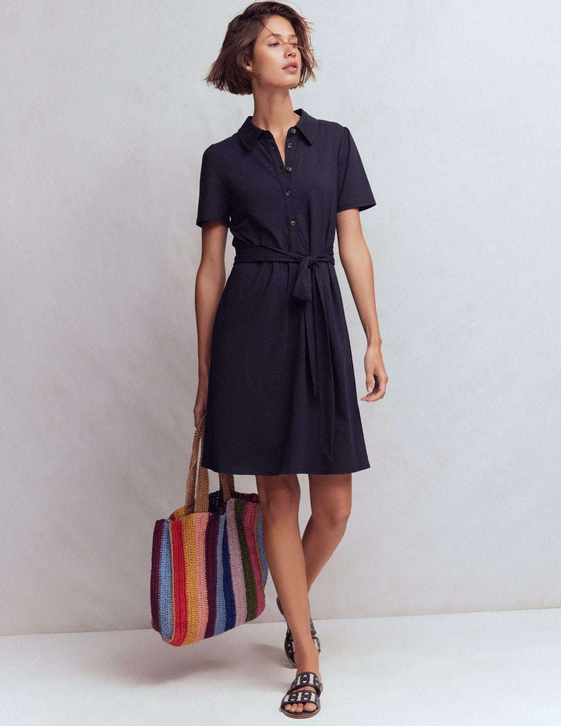 Patti Short Jersey Shirt Dress-Navy / Boden Outlet