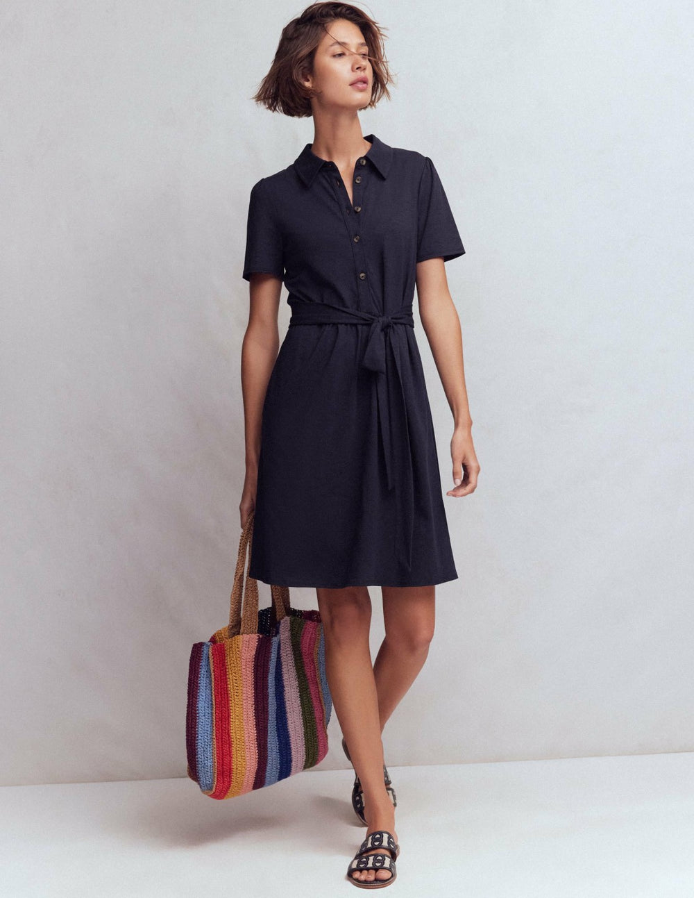 Patti Short Jersey Shirt Dress-Navy / Boden Outlet