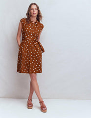 Honor Short Jersey Shirt Dress-Cognac, Painted Dot Spaced / Boden On sale