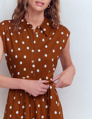 Honor Short Jersey Shirt Dress-Cognac, Painted Dot Spaced / Boden On sale