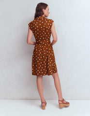 Honor Short Jersey Shirt Dress-Cognac, Painted Dot Spaced / Boden On sale