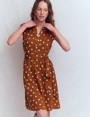 Honor Short Jersey Shirt Dress-Cognac, Painted Dot Spaced / Boden On sale
