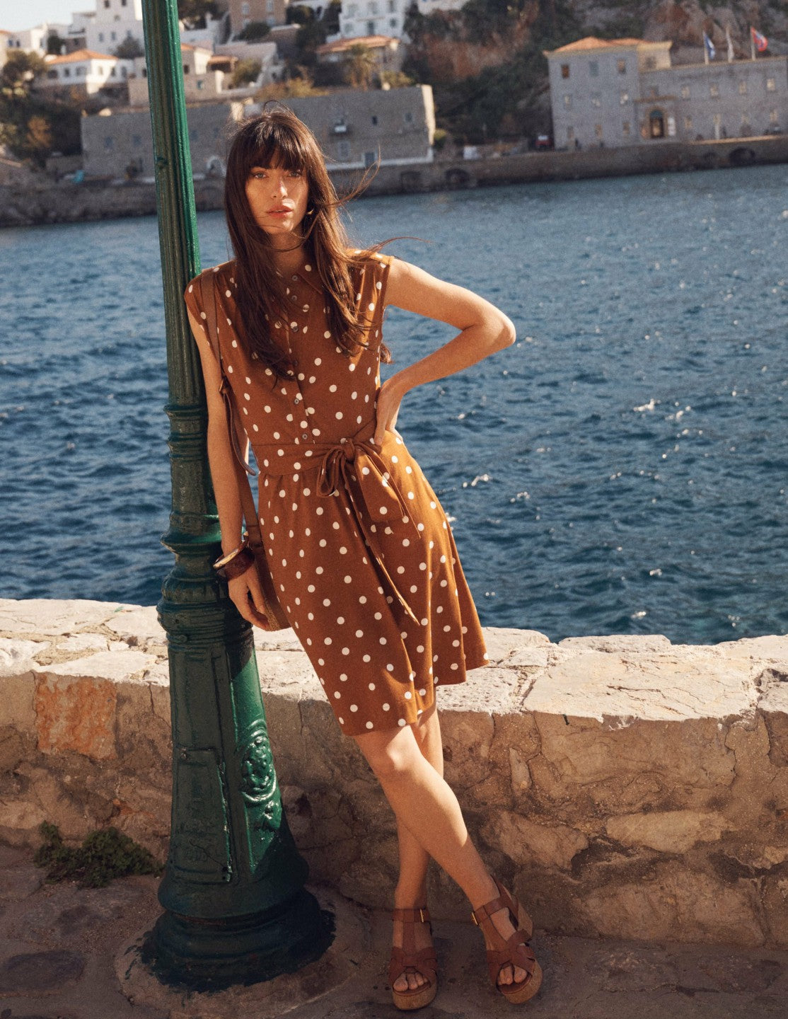 Honor Short Jersey Shirt Dress-Cognac, Painted Dot Spaced / Boden On sale