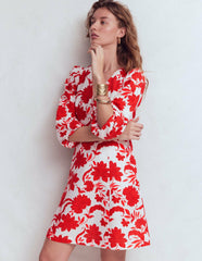 Marla Linen Blend Short Dress-Red Elegant Blossom / Boden us