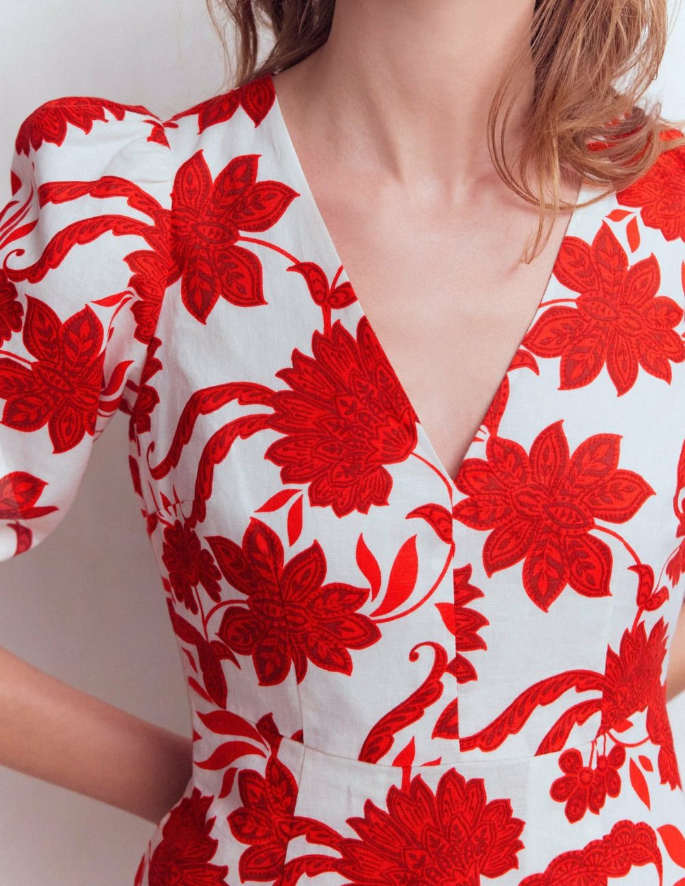 Marla Linen Blend Short Dress-Red Elegant Blossom / Boden us