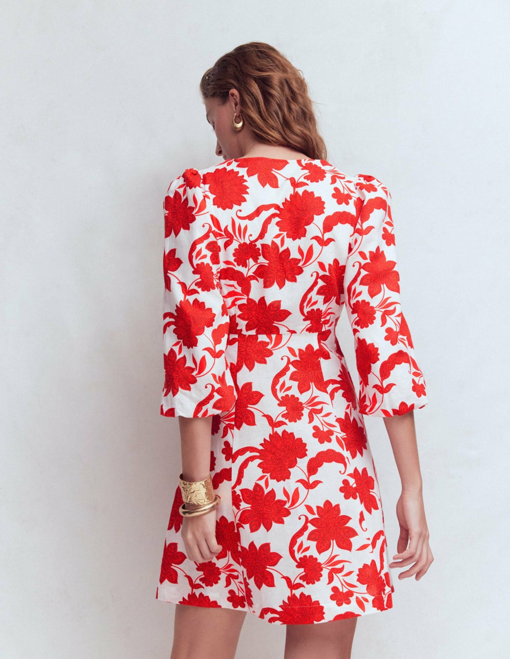 Marla Linen Blend Short Dress-Red Elegant Blossom / Boden us