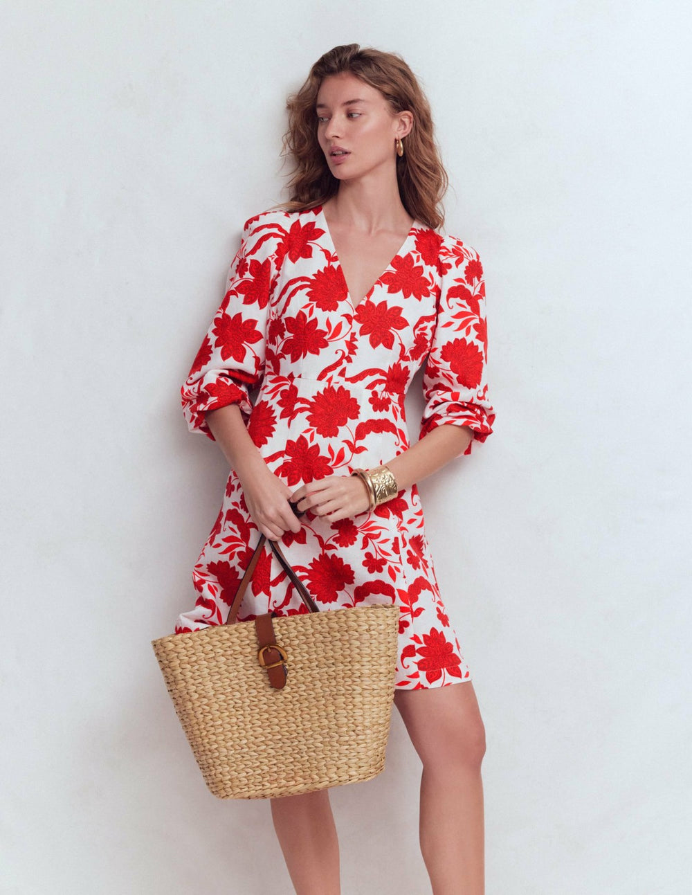 Marla Linen Blend Short Dress-Red Elegant Blossom / Boden us