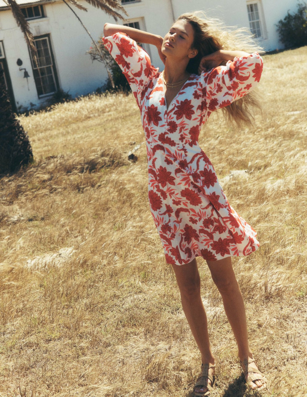 Marla Linen Blend Short Dress-Red Elegant Blossom / Boden us